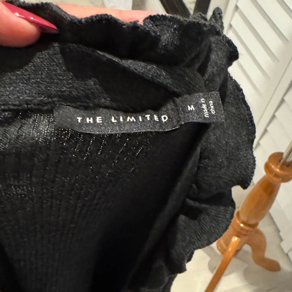 The Limited Gray ribbed ruffle button down V-Neck Sweater - Picture 7 of 11
